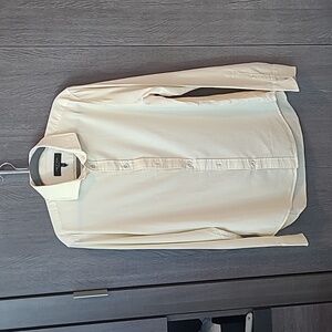 Men's Cream Dress Shirt - Classic Long Sleeve Collared Button-Up